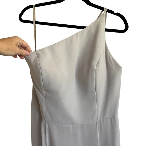 Jenny Yoo Kora Modern One Shoulder Chiffon Dress, Cloud, Size 16 - Picture 4 of 10